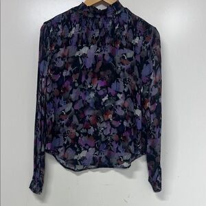 Bella Dahl Sheer Top, Floral, L/S, XS, Smocking, 5 Button Back Closure,
